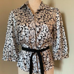 Classic White & Black Swirl Blouse, Small